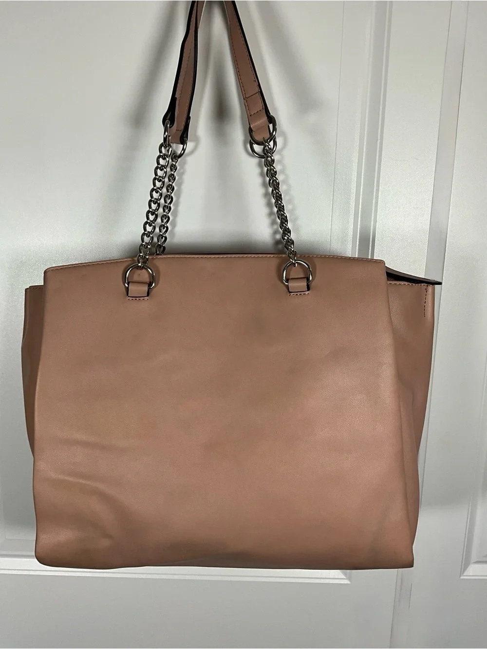 Nine West Blush Pink Faux Leather Chain Strap Tote Shoulder Handbag